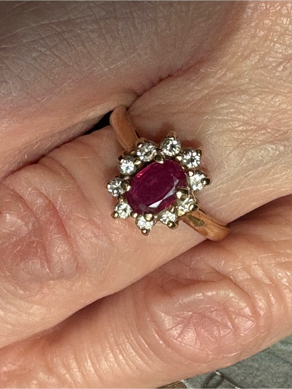 Ruby and Diamond Halo Ring 14K size 4 with appraisal